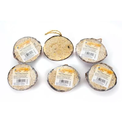 Image of Chubby Suet Half Filled Coconuts Topped with Coconut, Bird Feeder Coconut Halves, for Wild Birds, Shell Birds Food, Blackbirds, Woodpeckers, Starlings &amp; Sparrows (6 Pack)