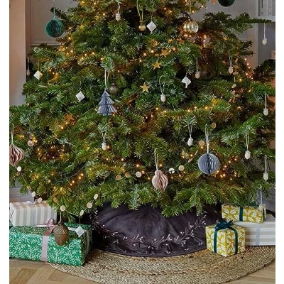 Image of Ivyline Velvet Mistletoe Tree Skirt in Mocha Lightweight &amp; Rust Resistant Home Accessory Christmas Stand Cover D80cm