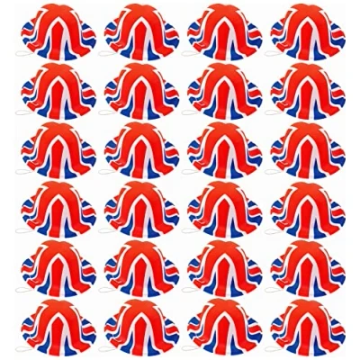 Image of Quickdraw 24 x Mini Union Jack Bowler Hats Plastic Fancy Dress D Day Anniversary Bulk Pack Party Supplies