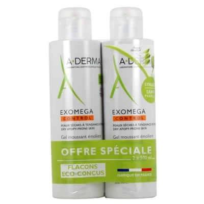 Image of A DERMA Exomega Control Emollient Foaming Gel Anti Scratching 2 x 500ml