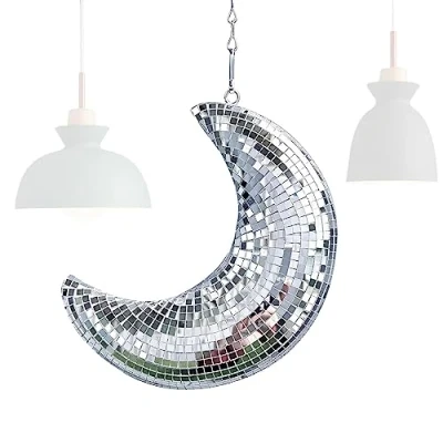 Image of Moon Disco Ball Mirror Shape Fun Silver Hanging Party Decorations Design Glitter Great For Or Dj Dance Light Effect Graduation