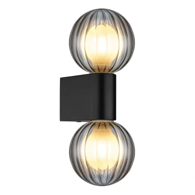 Image of Ander Globe Wall Lights Matt Black IP44 Balls Smoke Glass Shade 2x G9