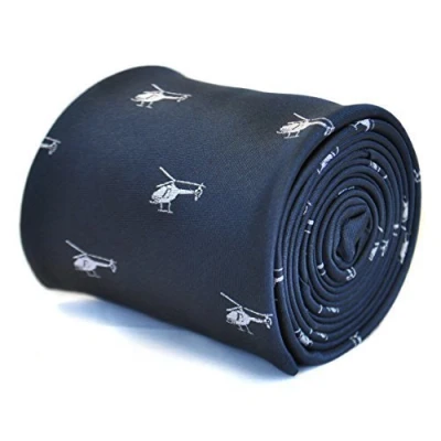 Image of Frederick Thomas navy blue tie with helicopter design