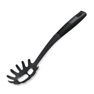Image of Tasty Everyday Spaghetti Spoon with Hole Portioner, Serving Soft Touch Handle, Measurements for Cooking and Spaghetti, Size: 32x7x4.4cm Colour: Black &amp; Grey