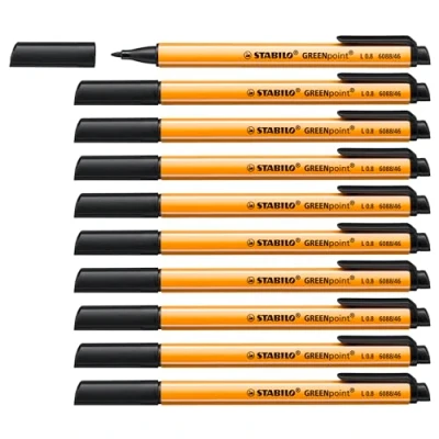 Image of Eco Friendly Fibre Tip Sign Pen STABILO GREENpoint Pack of 10 Black