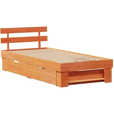 Image of with Drawer Headboard Storage Wax brown 100 x 200 cm Solid pine wood Vidaxl