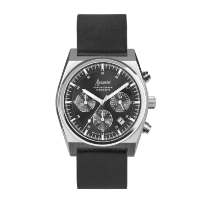 Image of Accurist Mens Origin 41mm Quartz Watch in Black with Chronograph Analogue Display, and Leather Strap 70000