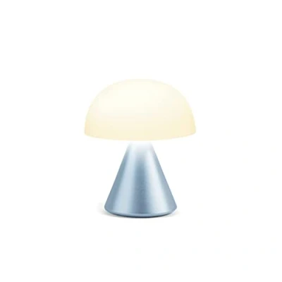 Image of Lexon Mina Small Mushroom Lamp LED Portable Bedside Light for Bedrooms, Kids &amp; Nursery Rechargeable with 12h Autonomy Memory Dimmer, Aluminum Blue