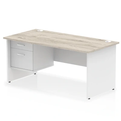 Image of Impulse 1600x800 Desk Grey Oak/White Panel End 1x2 Drawer Fixed Ped