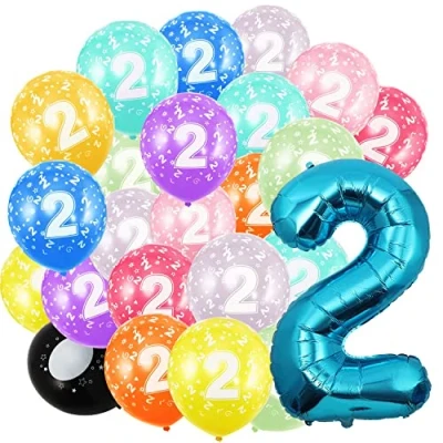 Image of 2nd Birthday Balloons,Blue Number 2 Balloon and 20pcs 12&quot; Multicoloured Numbers Printed Latex Age Balloons,Birthday Balloons for Girls Boys Decorations, Anniversary Party Supplies