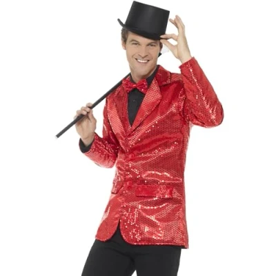 Image of Smiffys Sequin Jacket, Mens, Red , Party &amp; Carnival Fancy Dress, Dress Up Costumes