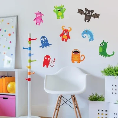 Image of Stickerscape Monster Wall Sticker Pack Nursery Stickers, Space Decor, Stickers Easy to Apply, Cleanly Removable