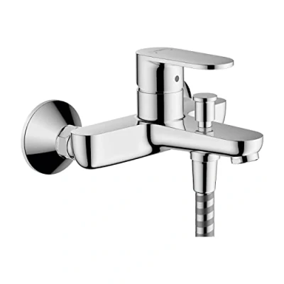 Image of Hansgrohe Vernis Blend Bathroom Wall Mounted Bath Shower Mixer Tap With Diverter Chrome Ceramic Cartridge Variable Flow High Pressure Modern Curved