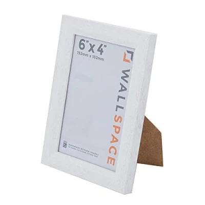 Image of Wall Space 6x4 White Frame Bevelled Photo 6 x 4 inches Grained WOOD 4x6 Frames made from SOLID with REAL GLASS
