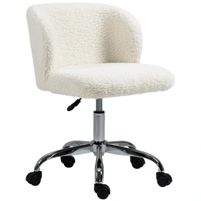 Image of HOMCOM Office Chair, Cosy Teddy Fleece Upholstery Desk Chair with Backrest and Wheels for Home Office, White