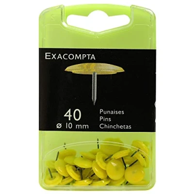 Image of Exacompta Ref 14023E Drawing Pins (Pack of 40) 7mm Width x 10mm Height in Size Suitable for Pinboards or Corkboards Offices, Homes &amp; Businesses Yellow