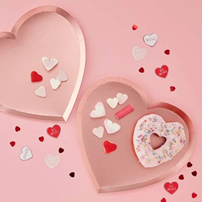 Image of Ginger Ray Foiled Heart Paper Party Plate 8 Pack Be My Valentine, Multi Colour