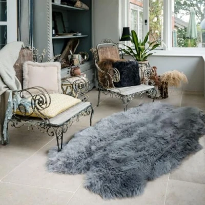 Image of Arthur Cameron Genuine Sheepskin Colourful Rugs (Quad) (Light Grey)