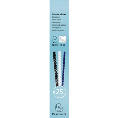 Image of Exacompta Ref 76300E Binding Combs 10mm Thick, 21 Rings, Suitable for A4 Documents, Holds Approx. 40 65 Sheets, Made from PVC Material White (Pack of 25)