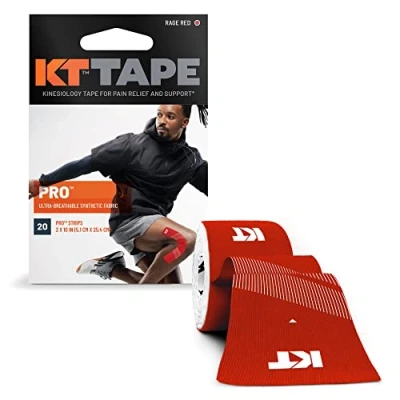 Image of KT Tape Unisex Pro 20 Strip Synthetic Precut Kinesiology Tape, Rage Red, 25.4 cm UK