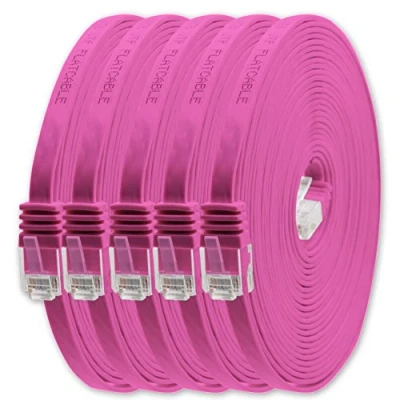 Image of 1aTTack.de 1m magenta 5 pieces Cat6 Ethernet cable flat network lan Cat 6 very thin and slim 1000 Mbit/s