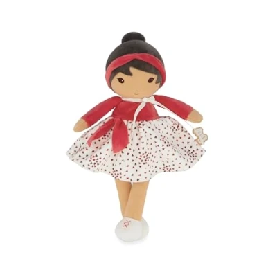 Image of Kaloo Tendresse My 1st Fabric Doll Emilie 32 cm Rag Micro Velvet Skirt &amp; Red Wrap Pretty Gift Box Customizable Ribbon From Birth, K200016