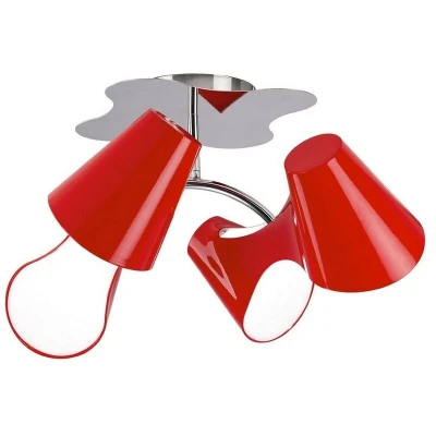 Image of Ora Ceiling 2 Arm 4 Light E27, Gloss Red, White Acrylic, Polished Chrome