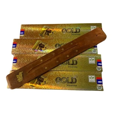Image of Satya Incense Sticks, 4 Packs x 15g, with Holder, Gold