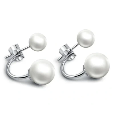 Image of Infinite U 925 Sterling Silver Double 9mm Pearl Ball Women Studs Earrings Multiple Wearing Style