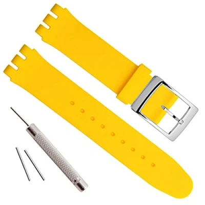 Image of Silver Plated Stainless Steel Buckle Waterproof Silicone Rubber Watch Strap Band (20mm, Yellow)