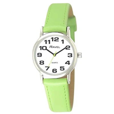 Image of Ravel Unisex Easy Read Watch with Big Numbers Lime Green/Silver Tone/White Dial