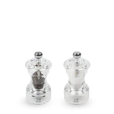 Image of PEUGEOT Duo Bistro Pepper Mill + Salt 10 cm Classic Adjustment Acrylic Material Made in France Transparent Color