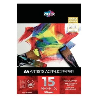 Image of Acrylic &amp; Oil Painting Pad 300gsm, 15 Sheets by Zieler™ Linen Textured Surface Acid Free. Ideal for Painting. (A4)