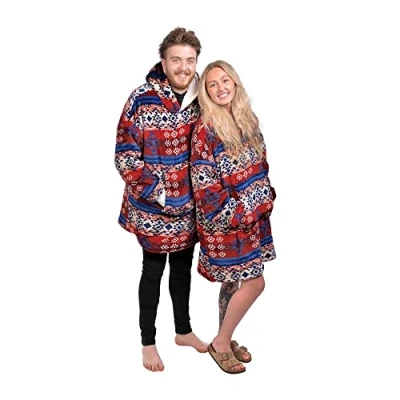 Image of COUNTRY CLUB Eskimo Reversible Sherpa Oversized Hoodie Blanket Super Soft Micro Fleece with Snuggly Warm One size