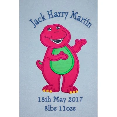 Image of Barney (Barney &amp; Friends) Personalised Super Soft Fleece Baby Blanket (02 Blue)