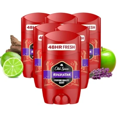 Image of Old Spice Rockstar Deodorant Stick For Men 6 x 50ml, Aluminium Free, Long Lasting Perfume Quality Scent, 48H Fresh, Invisible on Black &amp; White