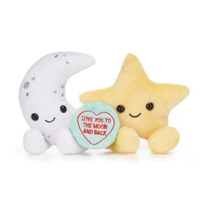 Image of Swizzels Love Hearts 5.5&quot; / 13cm &quot;Love You To The Moon And Back&quot; &amp; Star Plush Pairs Soft Toy