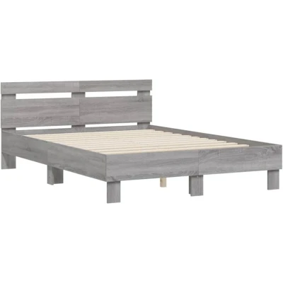 Image of vidaXL Bed Frame with Headboard Grey Sonoma, 120x200 cm, Engineered Wood, Slatted Base, Storage Drawers, Modern Design