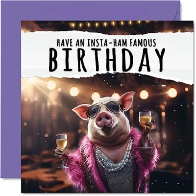 Image of Funny Birthday Cards for Women Men Insta ham Happy Card Brother Sister Son Daughter Nephew Niece, 145mm x Joke Humour Banter Bday Greeting