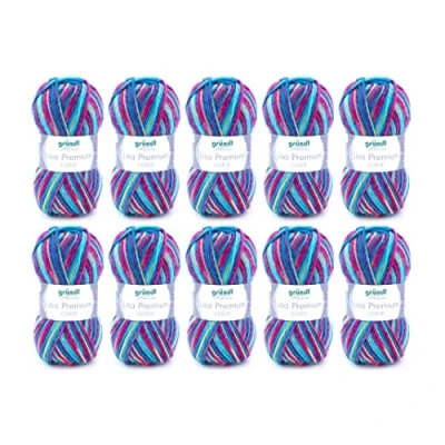 Image of Gründl Lisa Premium Color Pack of 10 Balls, yarn made from 100% polyacrylic, Petrol Mint Purple 18, 10x 50g