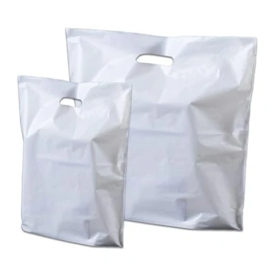 Image of Bag Market 100 x White Patch Handle Plastic Carrier Bags Fashion/Gift/Shopping/Retail/Boutique (15&quot; 18&quot; 3&quot;)
