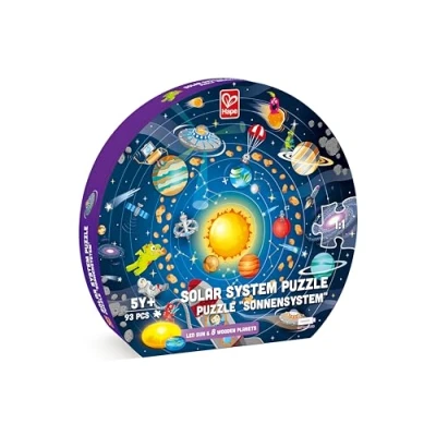 Image of Hape Solar System Puzzle Round Toy for Kids, Solid Wood Pieces and a Glowing LED Sun