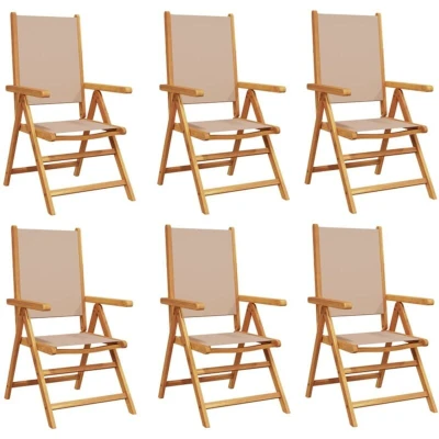 Image of vidaXL Reclining Garden Chairs 6 pcs Taupe Fabric and Solid Wood