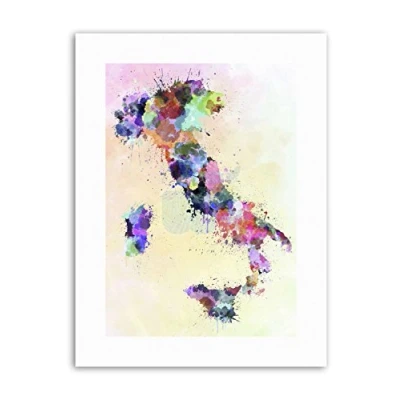 Image of Wee Blue Coo Map Italy Sardinia Sicily Paint Colour Splatter Canvas Art Print