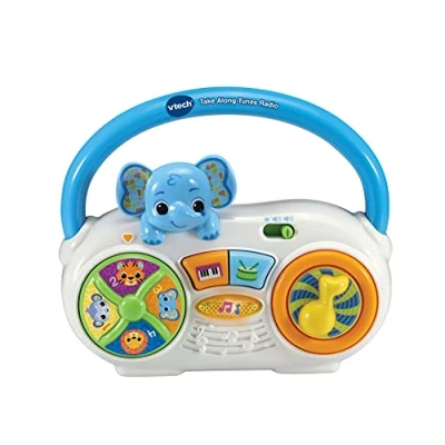 Image of VTech Take Along Tunes Radio, Portable Musical Toy for Baby Girls &amp; Boys, Interactive with Lights and Sounds, Retro Animals Numbers, Ages 6 Months +, English Version