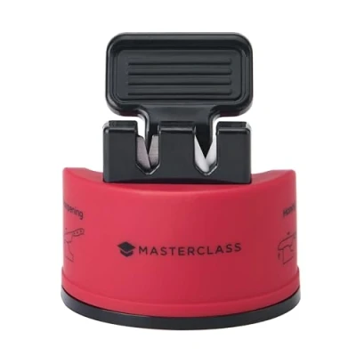 Image of MasterClass Smart Sharp Dual Knife Sharpener with 2 Cutters for Sharpening and Honing Stainless Steel Ceramic Knives, Red