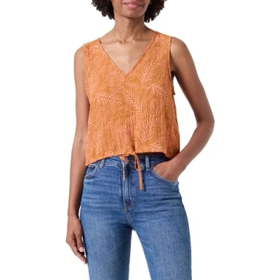 Image of Vila Women&#039;s Vilimia Kiw S/L V Neck Crop top, Cathay Spice/AOP:kiw, 6