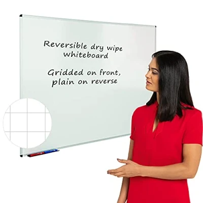 Image of Wonderwall Budget Value Double Sided Non Magnetic Whiteboard with Fixings, Pen Tray &amp; feint Grid on Reverse for Schools, Offices Industry (120 x 90cm)