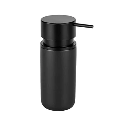 Image of Wenko Silo black soap dispenser, refillable ceramic dispenser for up to 250ml of liquid soap, washing or disinfectant with extra large pump head made ABS plastic,∅6.2x16.5cm,55035100