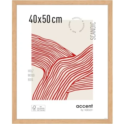 Image of accent by nielsen Scandic Photo Frame, 40x50cm Solid Oak Wooden Picture Frame with Protective Float Glass